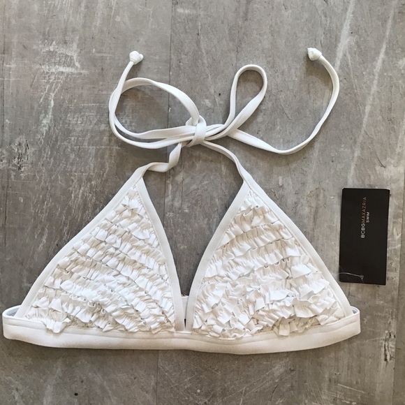 💕BCBGMAXAZRIA💕 White Ruffle Triangle Bikini Top - Picture 1 of 6